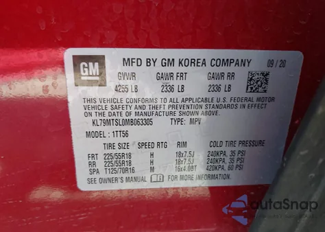 2021 Chevrolet Trailblazer Fwd Rs z USA, uszkodzony, nr VIN KL79MTSL0MB063305